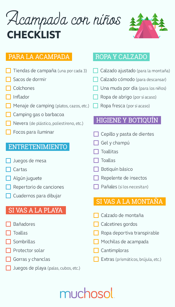 check list para ir de acampada con niños